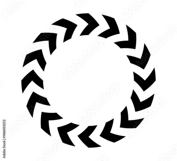Fototapeta Chevron arrow circle. Chevron shape round frame. Motion direction road border. Triangle arrow sign. Warning repeat stripe. Circle arrow icon. Vector illustration isolated on white background.