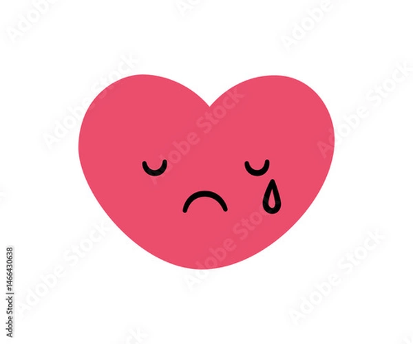 Fototapeta Cute doodle cry heart face icon. Sad crying heart. Love kawaii emoji. Hand drawn romantic emoticon. Expression love shape. Bad mood. Vector illustration isolated on white background.