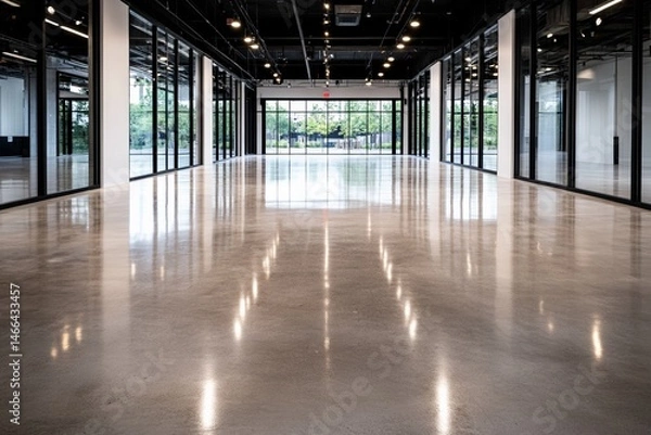 Obraz Modern empty commercial space with polished concrete flooring and glass walls