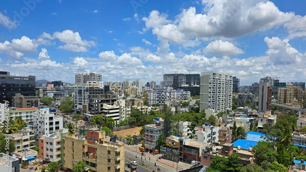 Fototapeta Aerial view of the Pune city, IT hub, software park, India, Mumbai, Delhi, Bangalore, Jaipur