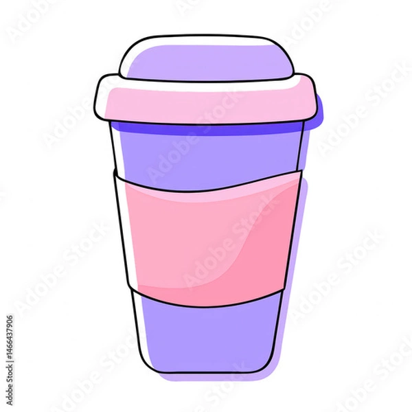 Fototapeta A colorful reusable coffee cup with a lid and grip sleeve.