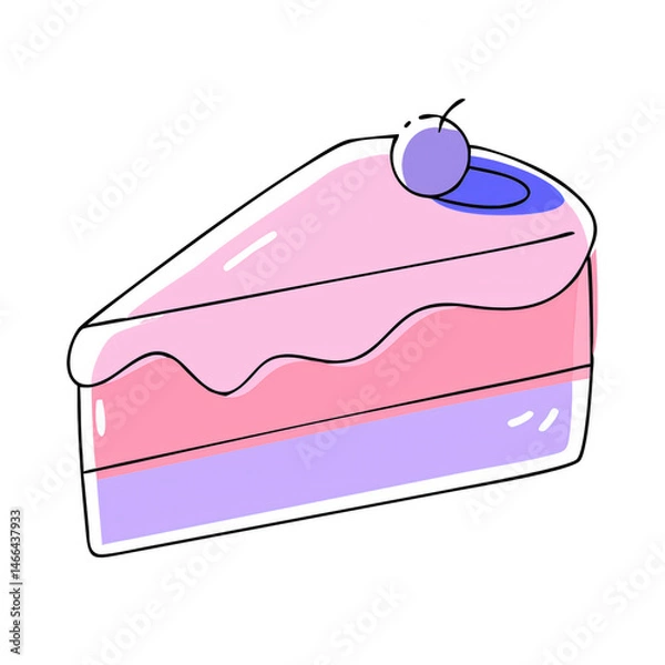 Fototapeta A slice of pink and purple cake topped with a round berry.
