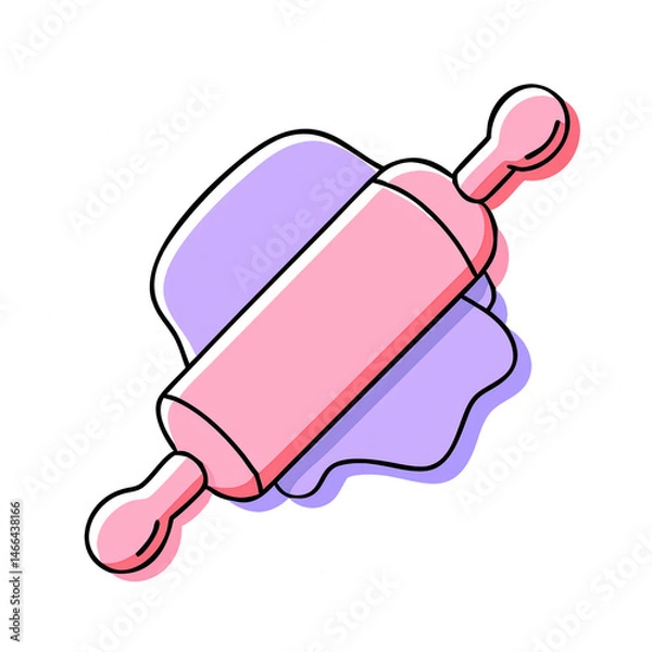 Fototapeta A rolling pin pressing dough with stylized, colorful design.