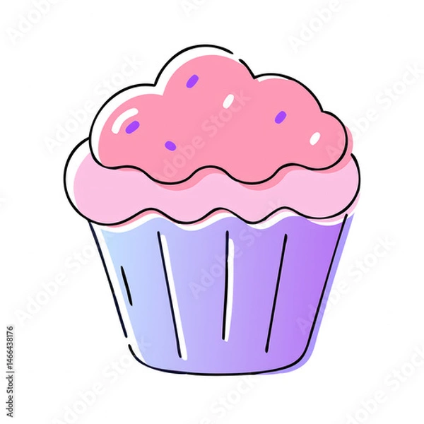 Fototapeta A colorful cupcake with pink frosting and purple sprinkles in a purple wrapper.