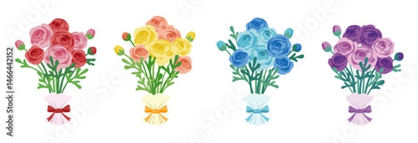 Fototapeta Colorful Ranunculus Bouquet Vector Illustration.Set of color variations.