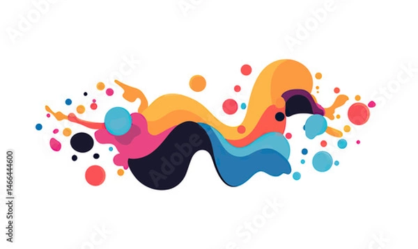 Obraz Colorful abstract liquid wave flow with vibrant paint splashes and dots in dynamic motion on white background vector illustration