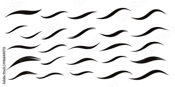 Obraz Set of 20 black hand drawn brush stroke swoosh underline calligraphic vector elements with smooth curved lines and minimalist design on white background
