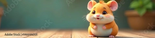 Obraz Adorable cartoon hamster with big eyes and fluffy fur sitting peacefully, pet, fluffy, animal