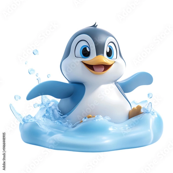 Obraz A Cartoon Penguin Sliding on Its Belly Across Ice Isolated on Transparent Background