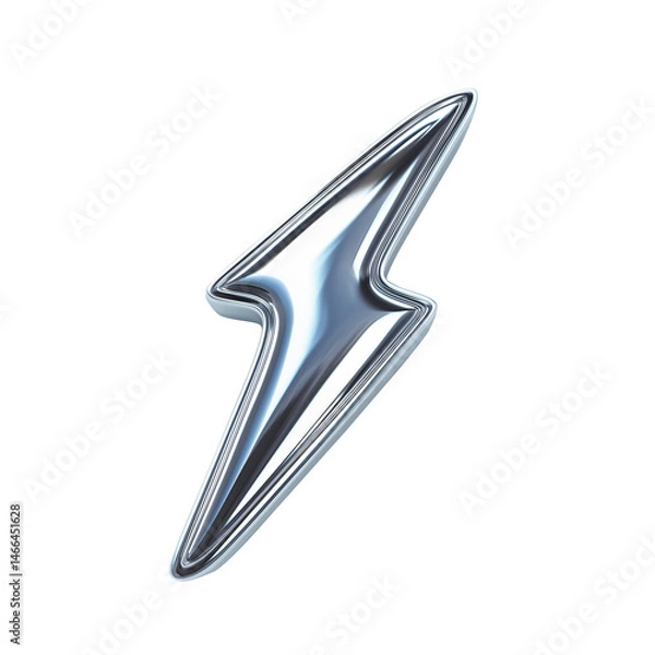 Fototapeta Shiny aluminum lightning bolt, stylized design, 3D render on white background
