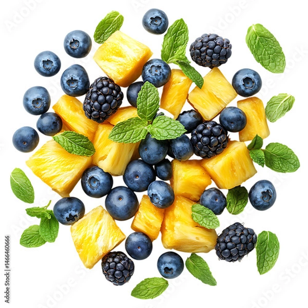 Obraz Blueberries and Pineapples Radiant Fruit Pop Burst Isolated on Transparent Background