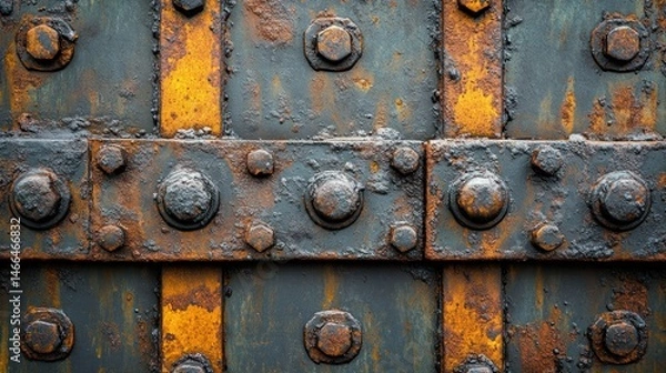 Fototapeta Weathered metal panels with rusty rivets