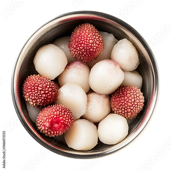 Obraz Lychee Coconut Blend in Stainless Steel Bowl Isolated on Transparent Background