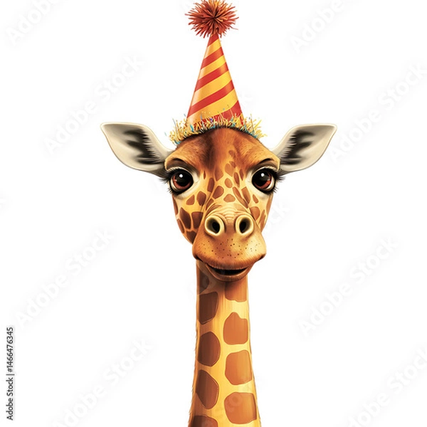 Obraz Cartoon Giraffe Wearing Party Hat Isolated on Transparent Background