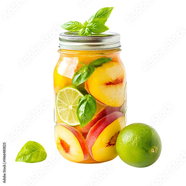 Obraz Peach Basil Lime Water Isolated on Transparent Background