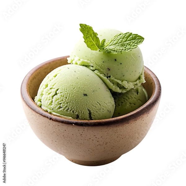 Obraz Guava Mint Sorbet in Ceramic Bowl Isolated on Transparent Background