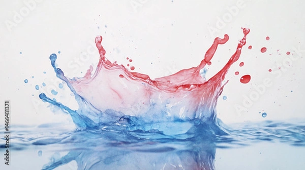 Fototapeta Splash of water with blue and red colors blending, artistic and dynamic effect