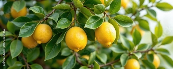 Fototapeta lemon tree, ripe fruit with green leaves, 3d illustration, soft background, natural daylight, clean and simple aesthetic