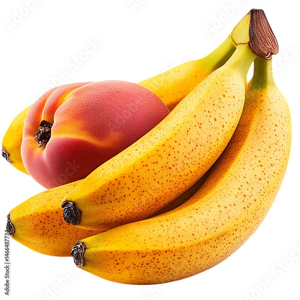 Obraz Bunch of Bananas and Peach Isolated on Transparent Background