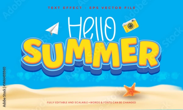 Fototapeta Summer text effect design banner with yellow background