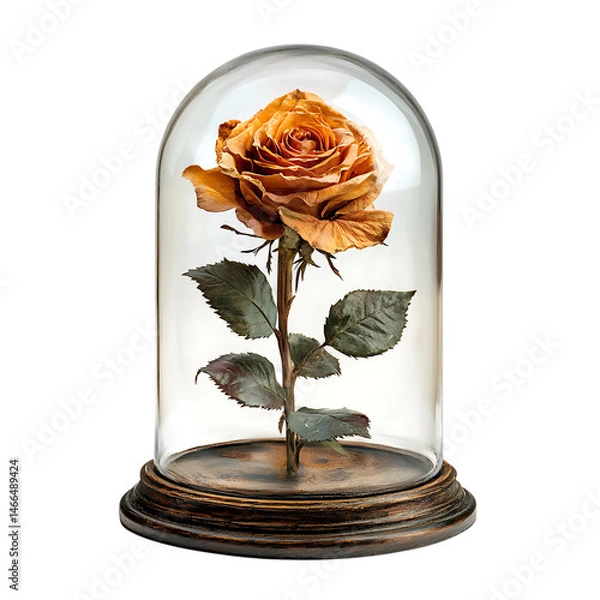 Obraz A Miniature Glass Dome Containing a Dried Rose Isolated on Transparent Background