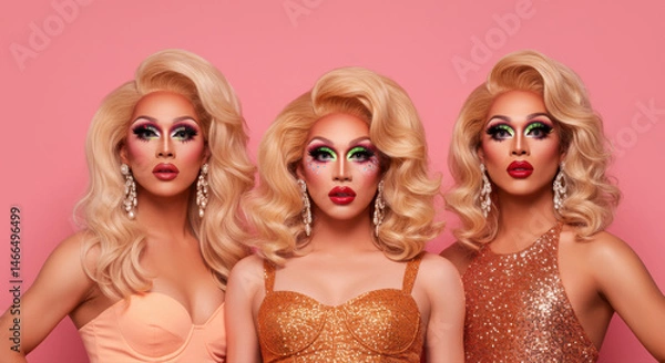 Obraz Drag performers celebrating LGBTQ+ Pride against pink backdrop  