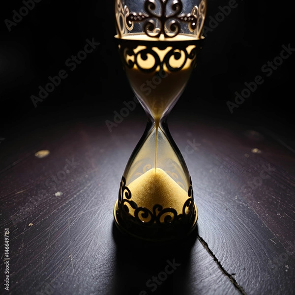 Obraz Sand falls through sand timer made of clear glass