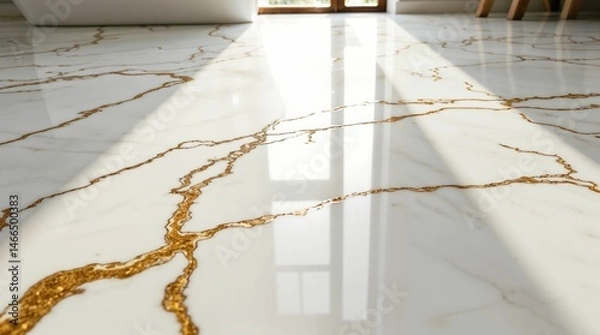Obraz Sunlit marble floor with golden vein texture pattern