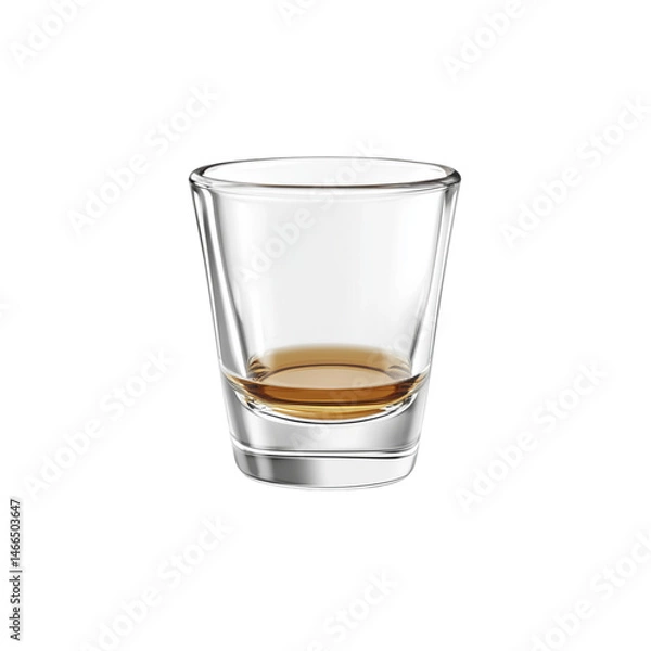 Fototapeta clear glass shot glass filled with small amount of amber liquid, showcasing its smooth design and elegant shape. This evokes sense of celebration and enjoyment