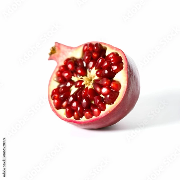 Obraz Fresh sliced pomegranate against white cutting board background