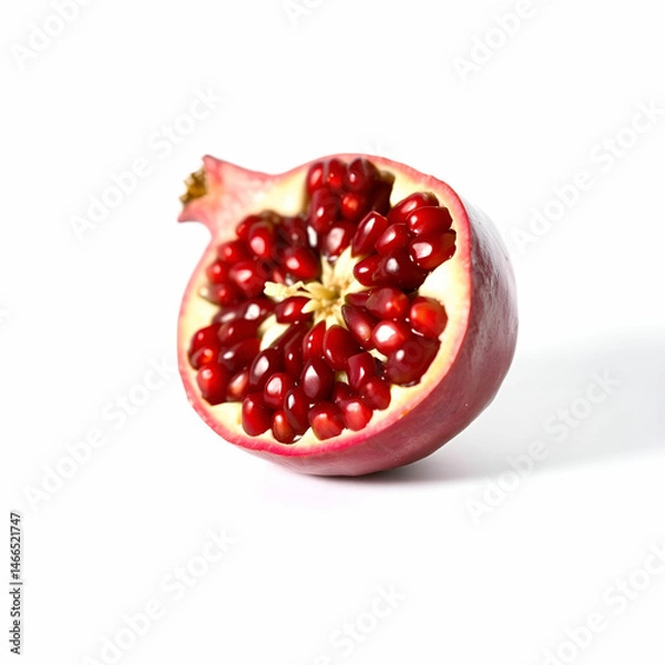 Obraz Fresh sliced pomegranate against white cutting board background