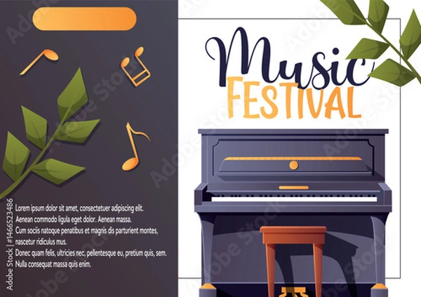 Fototapeta Colorful vector for a music festival event with an upright piano. Great for posters, flyers, promotions, or social media in music-related contexts.