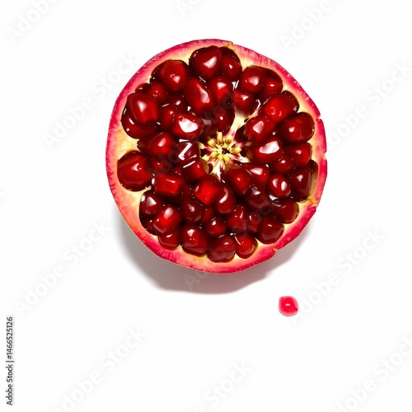 Obraz Fresh sliced pomegranate against white cutting board background