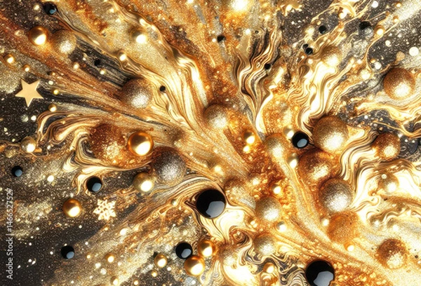 Fototapeta Abstract Background with Metallic Gold and Dark Swirls