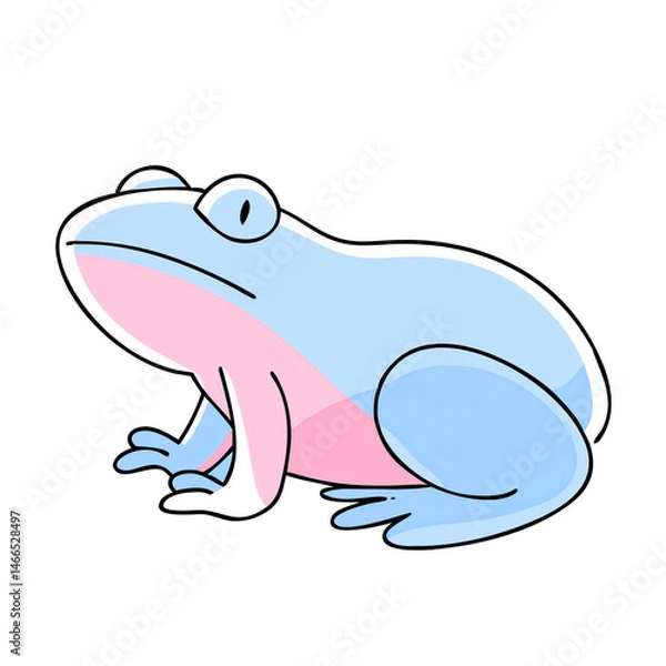 Fototapeta A stylized blue and pink frog with simple, bold lines and minimalistic features.