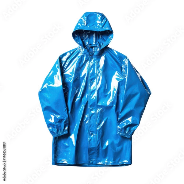 Obraz A vivid blue raincoat shines under studio lights against a black backdrop