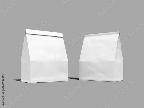 Fototapeta White Blank Food Kraft Paper Bag Mockup 3D Rendering