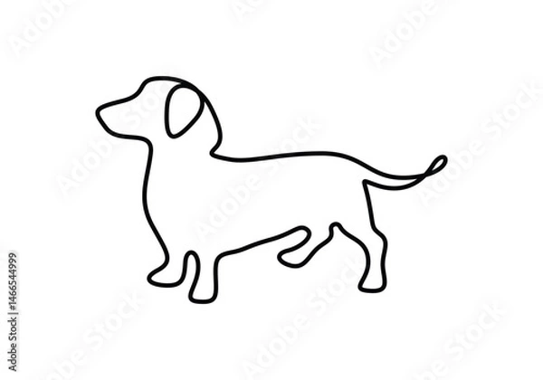 Fototapeta Continuous one line drawing of cute dachshund dog for logo identity. Purebred dog mascot concept for pedigree friendly pet icon. Modern single line draw design graphic vector illustration