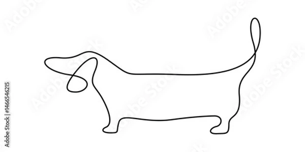 Fototapeta Continuous one line drawing of cute dachshund dog for logo identity. Purebred dog mascot concept for pedigree friendly pet icon. Modern single line draw design graphic vector illustration