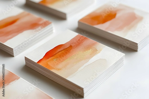 Obraz Stacked abstract art cards showcasing blended orange and gold hues.