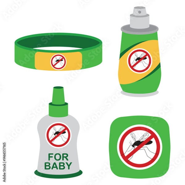 Fototapeta Mosquito repellents vector cartoon set isolated on a white background.
