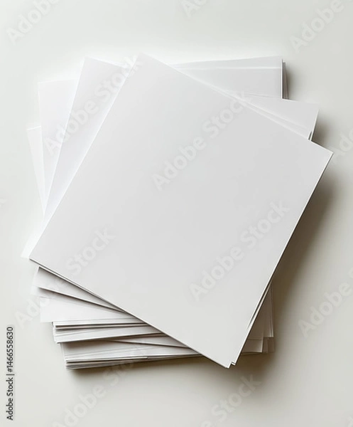 Fototapeta Stack of blank white papers arranged neatly, ideal for printing, crafting, or artistic projects