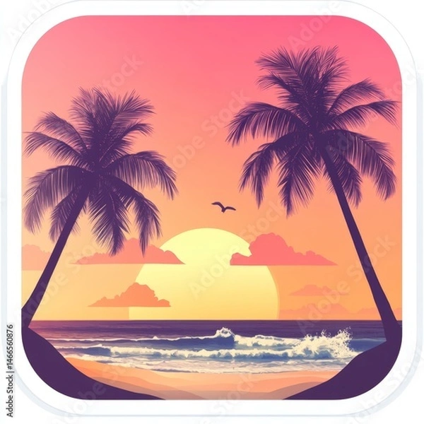 Obraz Tropical Beach Sunset with Palm Trees Silhouette Serene Evening Seaside Paradise Vacation Escape