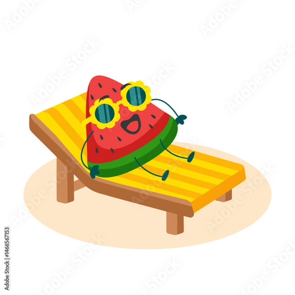 Fototapeta watermelon slice mascot character relax on a beach chair illustration