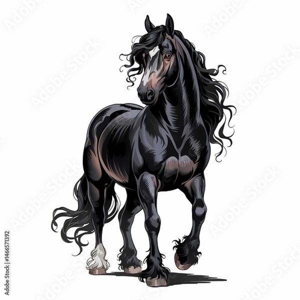 Fototapeta A vibrant digital painting portrays a striking Frisian horse