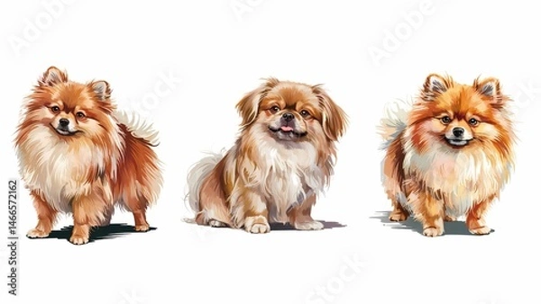 Fototapeta A vibrant digital painting portrays a striking Pomeranian dog