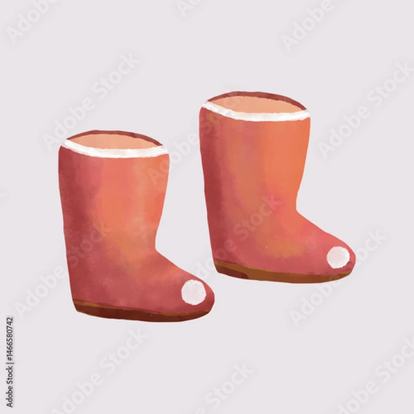 Fototapeta watercolor Pair of Red Rubber Boots in isolated background