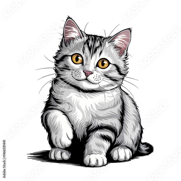 Fototapeta A vibrant digital painting portrays a striking american curl cat, PNG Transparant