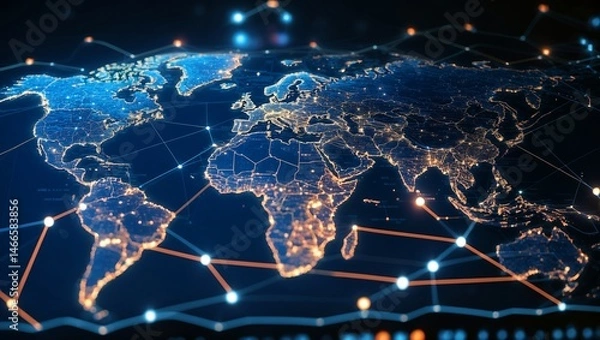 Fototapeta Digital map of europe and middle east connectivity