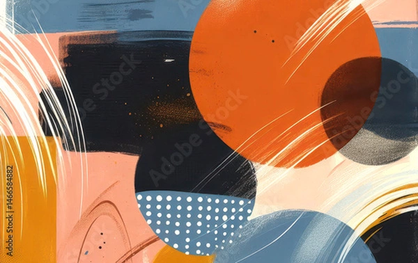 Fototapeta Abstract Geometric Composition with Circles and Brushstrokes